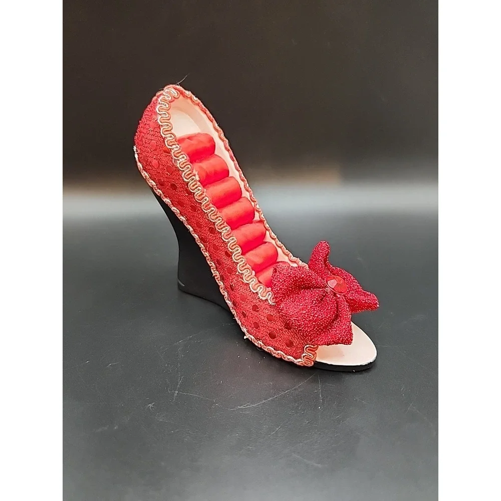 Fancy‎ Miniature High Heeled Red Shoe Ring Holder/ Organizer
